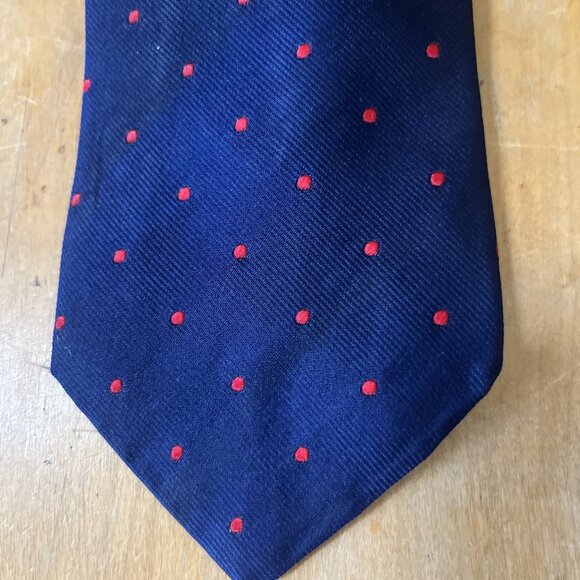 Brooks Brothers Navy Blue With Red Polka Dot Tie Woven In England Made In USA - Picture 2 of 5